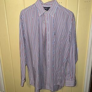 Ralph Lauren Yarmouth White Pinstripe Long Sleeve Button Up Shirt Size 16.5